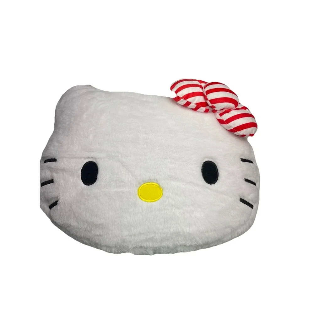 Hello‎ Kitty Pillow Sherpa White Soft Red & White Bow Cat Large New